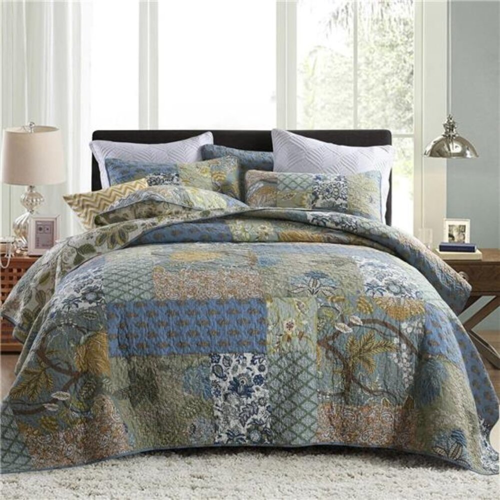 King Size Comforter Set- 100% Cotton Quilt King Size Set, Green, Sage bedspreads